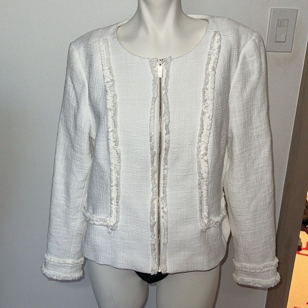 KARL LAGERFELD Paris | Fringed Tweed Blazer Jacket WINTER WHITE
